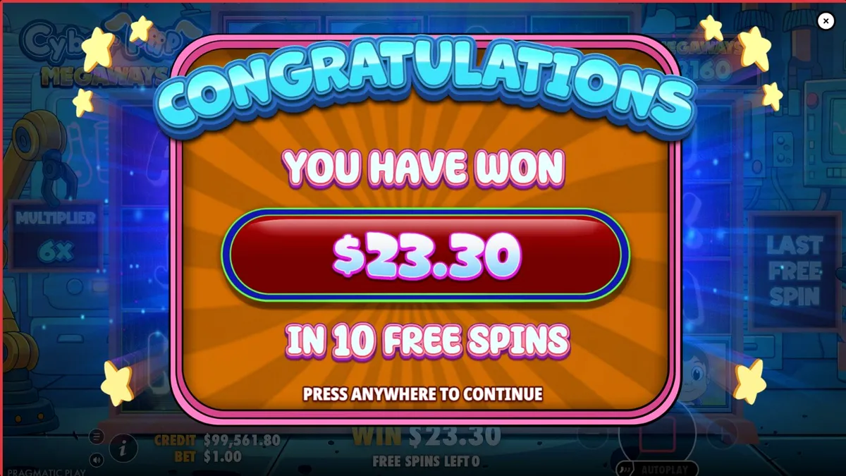 Cyber Pup Megaways slot interface showing futuristic suburban theme